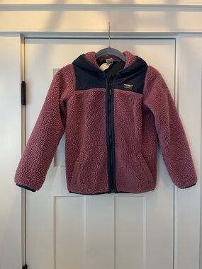 L.L. Bean Girls' Hooded Sherpa Jacket in Dusty Rose with Navy Accents Size 6x/7